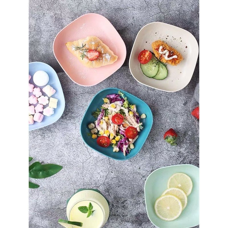 Set 8 đĩa nhựa Lúa Mạch Vuông  mẫu mới tone màu pastel ngọt ngào