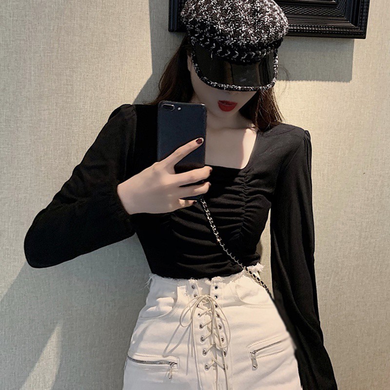 Áo Nữ Tay Dài Cổ Vuông Thời Trang Quyến Rũ