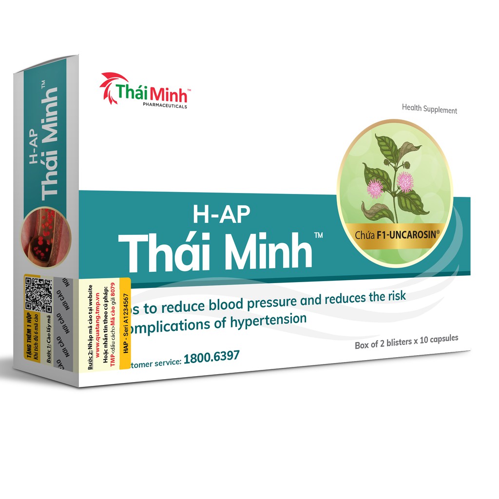 VIÊN UỐNG HẠ ÁP H-AP THÁI MINH – HỖ TRỢ GIẢM HUYẾT ÁP, CẢI THIỆN ĐAU ĐẦU, CHÓNG MẶT DO HUYẾT ÁP CAO (20 VIÊN)