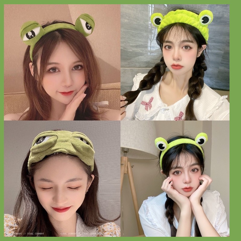 Băng Đô Cài Tóc Rửa Mặt Hình Chú Ếch Xanh Lá Nhồi Bông Dễ Thương Thời Trang 20