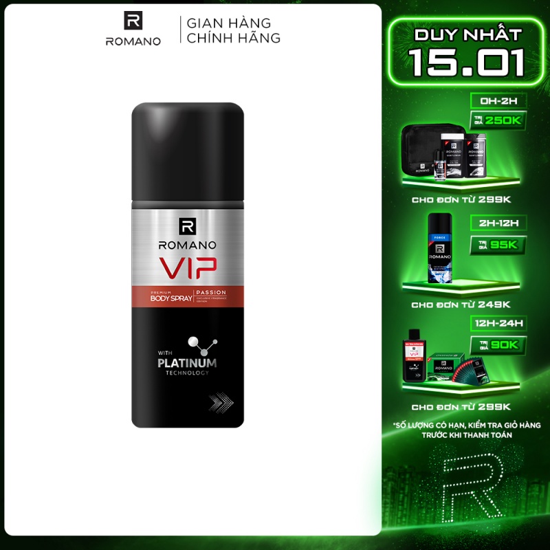 Xịt khử mùi cao cấp Romano Vip 150ml Passion