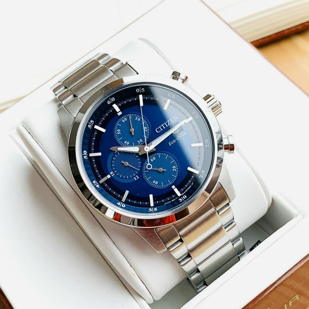 Đồng hồ Nam Citizen Eco Drive CA0610-52L Mặt xanh,6 Kim,Lịch ngày-Năng lượng ánh sáng-Dây kim loại-Size 43mm
