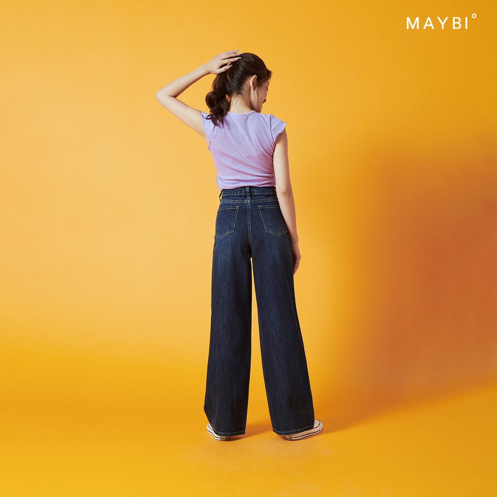 MAYBI - Quần jean ống rộng xanh đậm