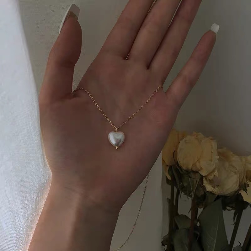 MANYUE Vòng cổ mặt ngọc trai hình trái tim thời trang Hàn Quốc ngọt ngào