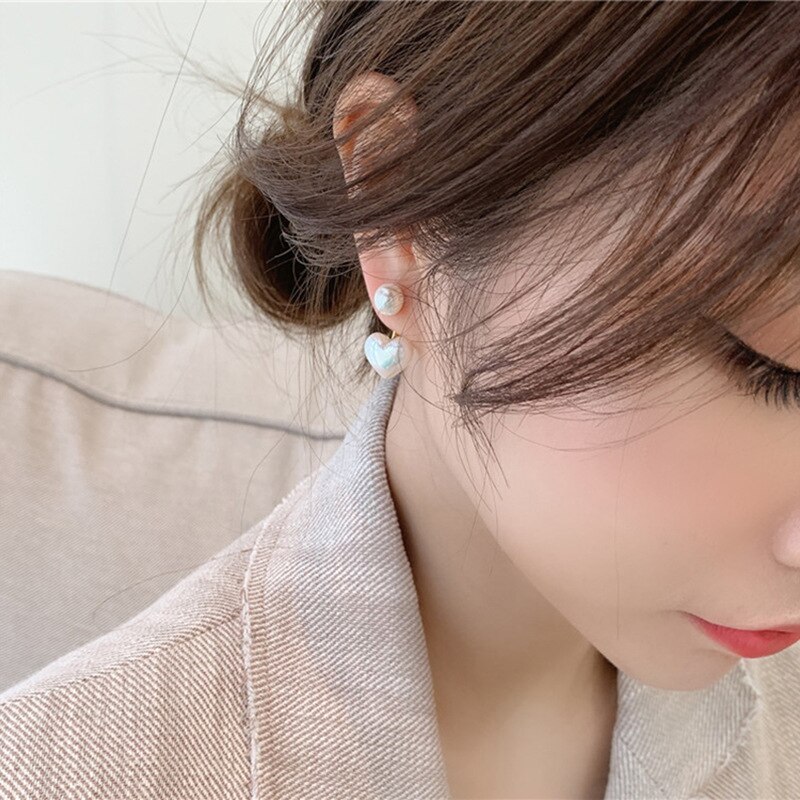 ✨Girlunderwear ✨2021 New fashion contracted Heart Pearl fine earrings joker sweet elegant temperament Women Drop earrings