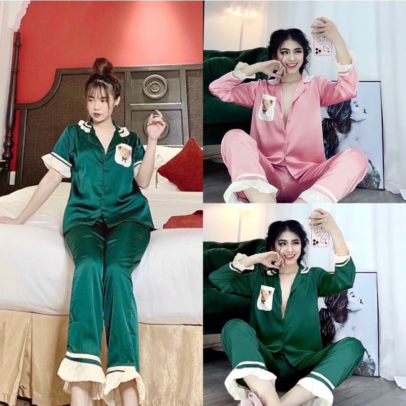 Bộ lụa satin phối hoạ tiết BIGSIZE