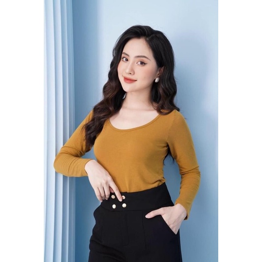 Áo Thun Nữ Minchi Len Montoghi Giữ Nhiệt Dài Tay Cơ Bản Co Giãn 4 Chiều Kiểu Dáng Body