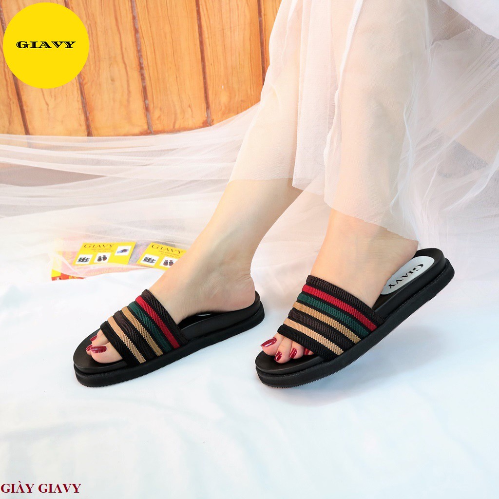 Dép nữ quai ngang sọc mix màu xinh xắn, đế cao  A82 - GIÀY GIAVY