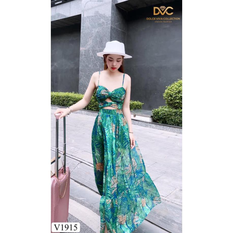 váy maxi hai dây xẻ tà họa tiết V1915 - Đẹp Shop DVC