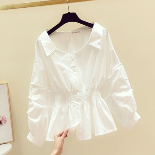 Áo Sơ Mi Trắng Tay Phồng Cổ Chữ v Form Rộng S-2xl Thời Trang Hàn Quốc 2019 Cho Nữ