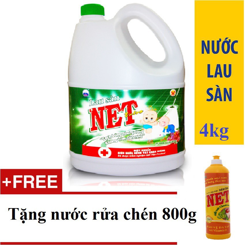 Nước lau sàn Net 4kg tặng Nước rửa chén 800g