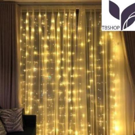 Đèn trang trí rèm 3x3m 16 dây thả, đèn led rèm mưa màu vàng ấm trang trí background, quà tặng ngày 8/3,...