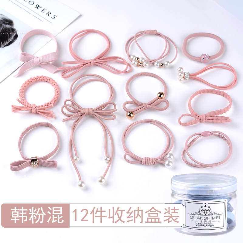 Set 12 Dây Cột Tóc Co Giãn Đính Hoa Và Ngọc Trai Nhân Tạo Thời Trang