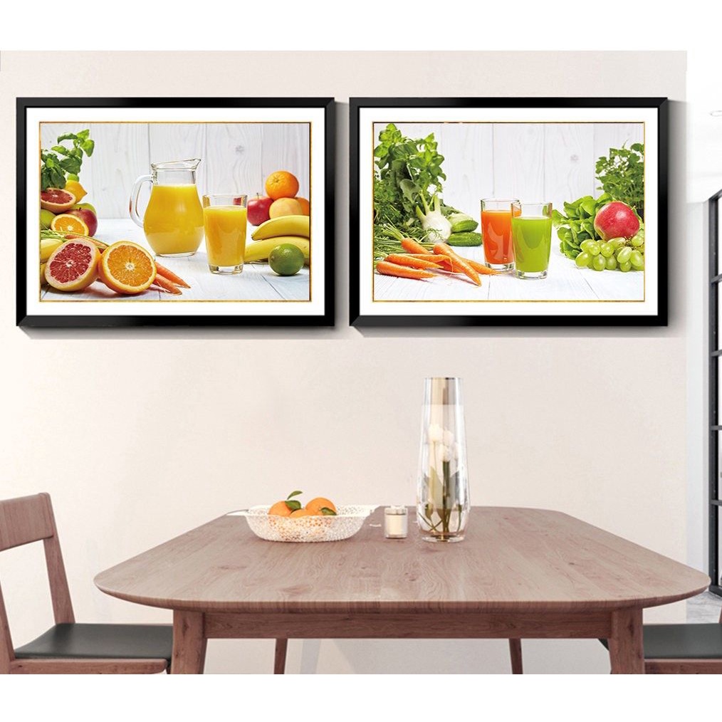 Tranh treo tường- Tranh Laminate tráng gương Hoa quả Treo Phòng Ăn, Nhà Bếp- Bộ 2 tấm