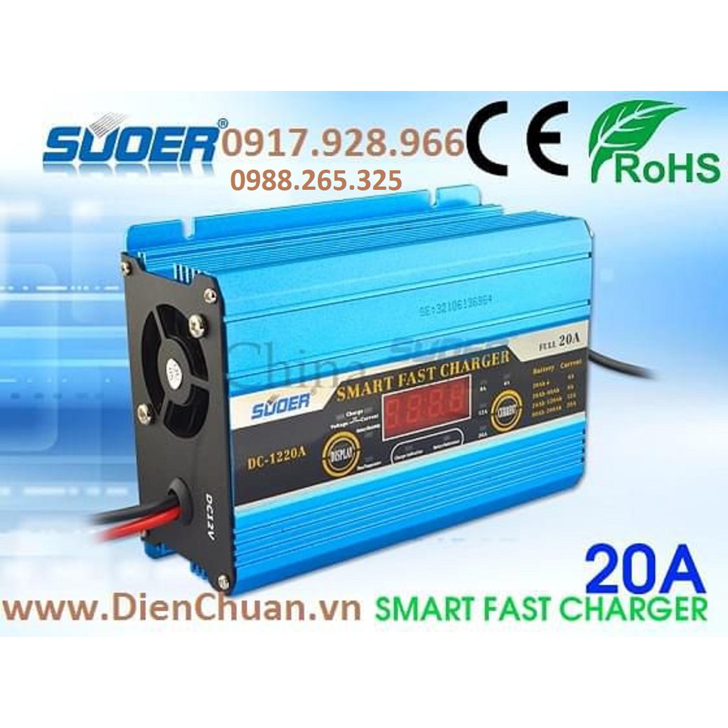 Sạc ắc quy tự động 12V 200Ah có màn hình LCD Suoer DC-1220A
