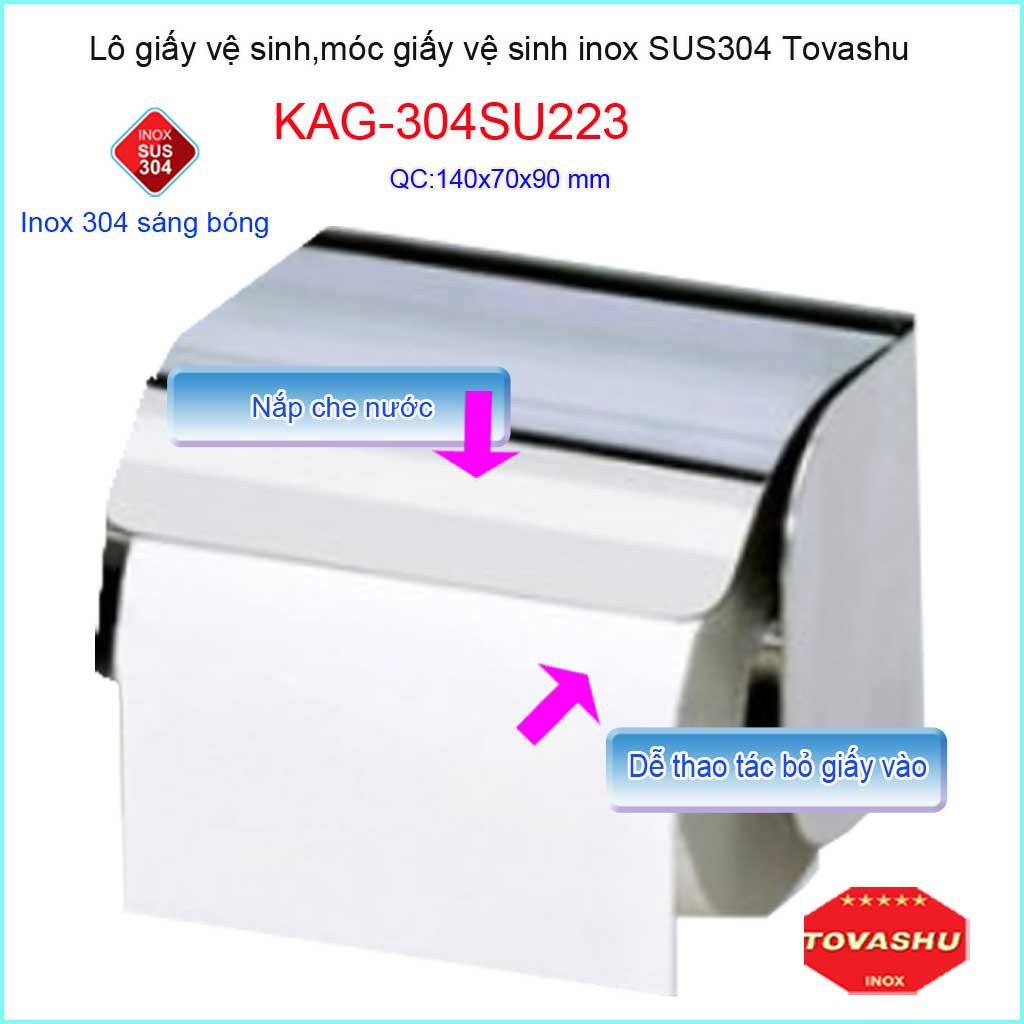 Hộp giấy vệ sinh Tovashu KAG-304SU222, Móc giấy vệ sinh Inox SUS304 Nhật cao cấp KAG-304SU223