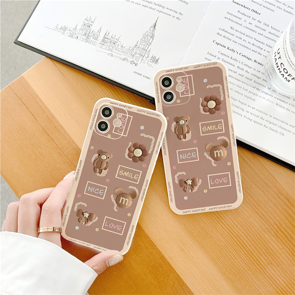 Ốp lưng iphone cạnh vuông Gấu nâu dành cho iphone 6 đến 14promax - E177