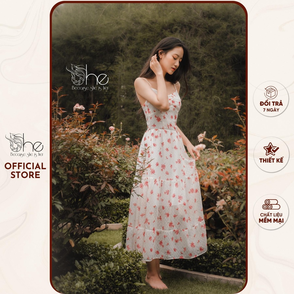 Đầm nữ maxi 2 dây She, váy 2 dây hoa voan đi biển siêu xinh cho nữ SDX117