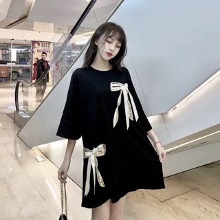 Bigsize Đầm dáng suông phối nơ siêu xinh ullzang 2019
