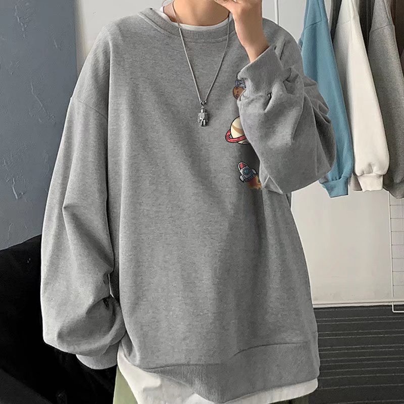 Áo sweater cổ tròn dáng rộng tay dài in tên lửa phi hành gia NASA thời trang thu đông nhiều màu cho nam/nữ 45kg-110kg