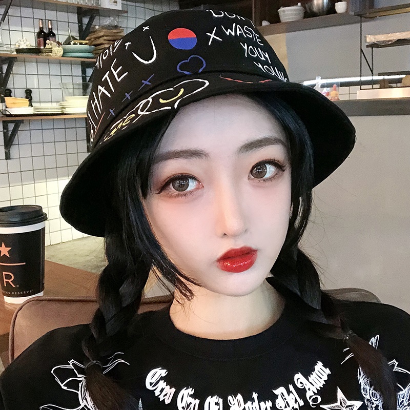Nón Bucket Che Nắng Mùa Hè In Họa Tiết Graffiti Phong Cách Hàn Quốc Hợp Thời Trang Dễ Phối Đồ Cho Nữ