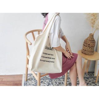 Túi vải eco bag cỡ lớn chữ Attitude dày dặn, thân thiện môi trường