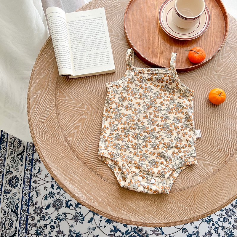 Bộ Áo Liền Quần 100% Cotton Sát Nách In Hình Quả Chanh Co Giãn Tốt Thời Trang Mùa Hè Cho Bé