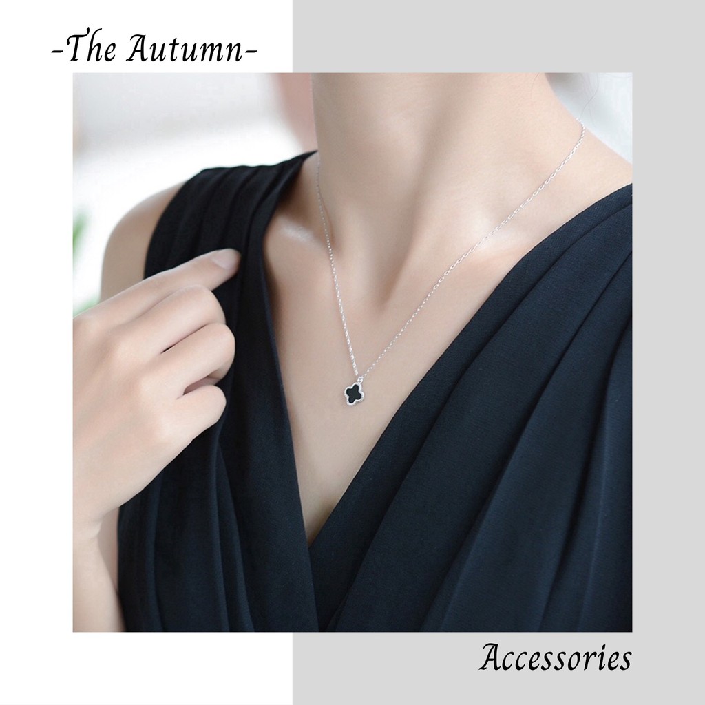Dây chuyền mạ bạc s925 hình hoa bốn cánh đen thời trang phong cách Hàn Quốc cho nữ - The Autumn Accessories