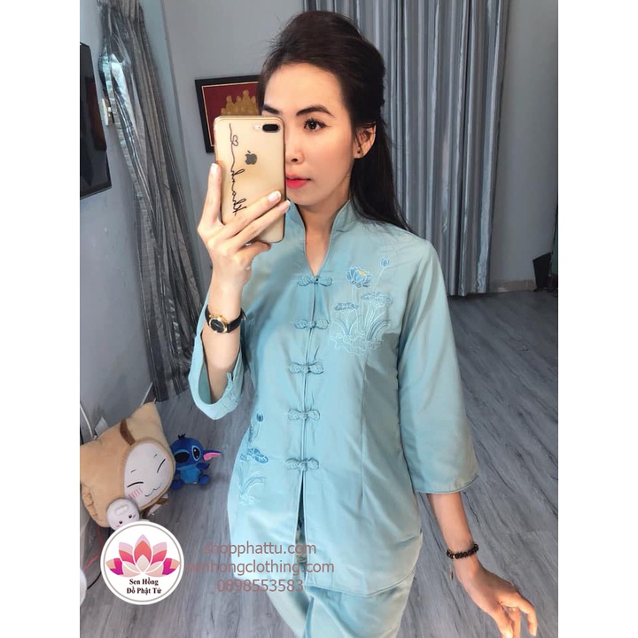[CHÍNH HÃNG] Bộ cổ tàu thêu sen truyền thống nữ # đồ bộ đi lễ mặc nhà đều xinh # set xẩm