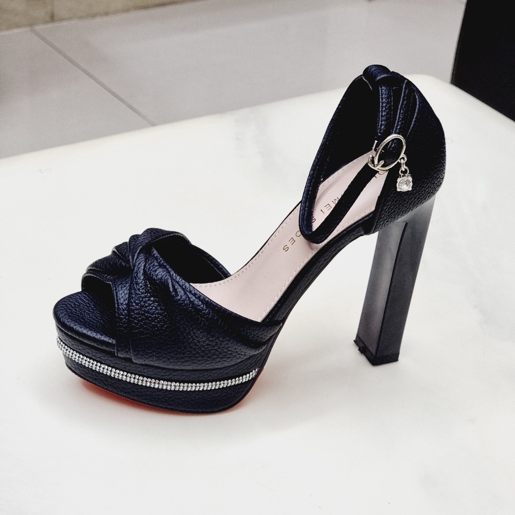 Giày Sandal Nữ Da Sần 💥Giày Cô Dâu Đi Tiệc 💥 Cao Gót - Đế Vuông 13 Cm 6699-3