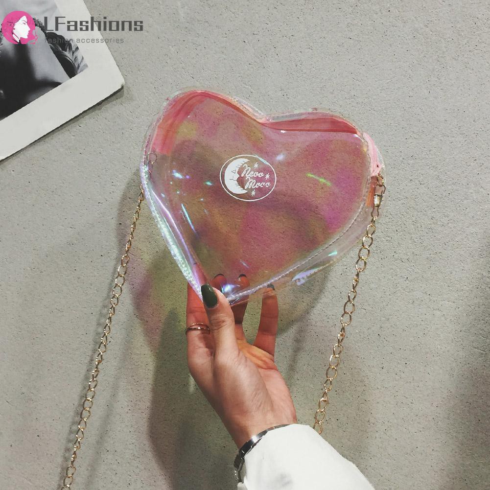 Túi đeo chéo nhựa trong hình trái tim thời trang cho nữ