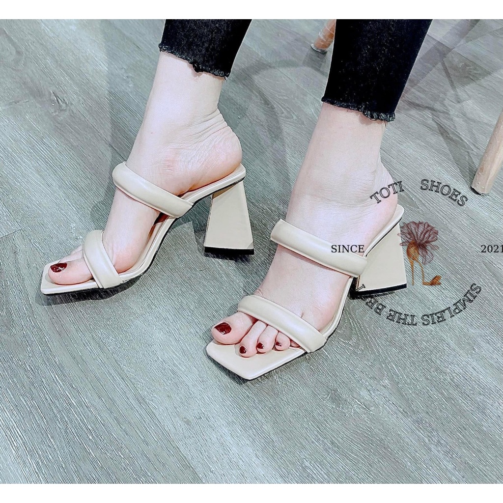 GUỐC NỮ TOTIIE SHOES - DÉP CAO GÓT 2 QUAI NGANG MŨI VUÔNG - DÉP NỮ THỜI TRANG - DÉP GUỐC ĐẾ TRỤ 9CM - D2202160