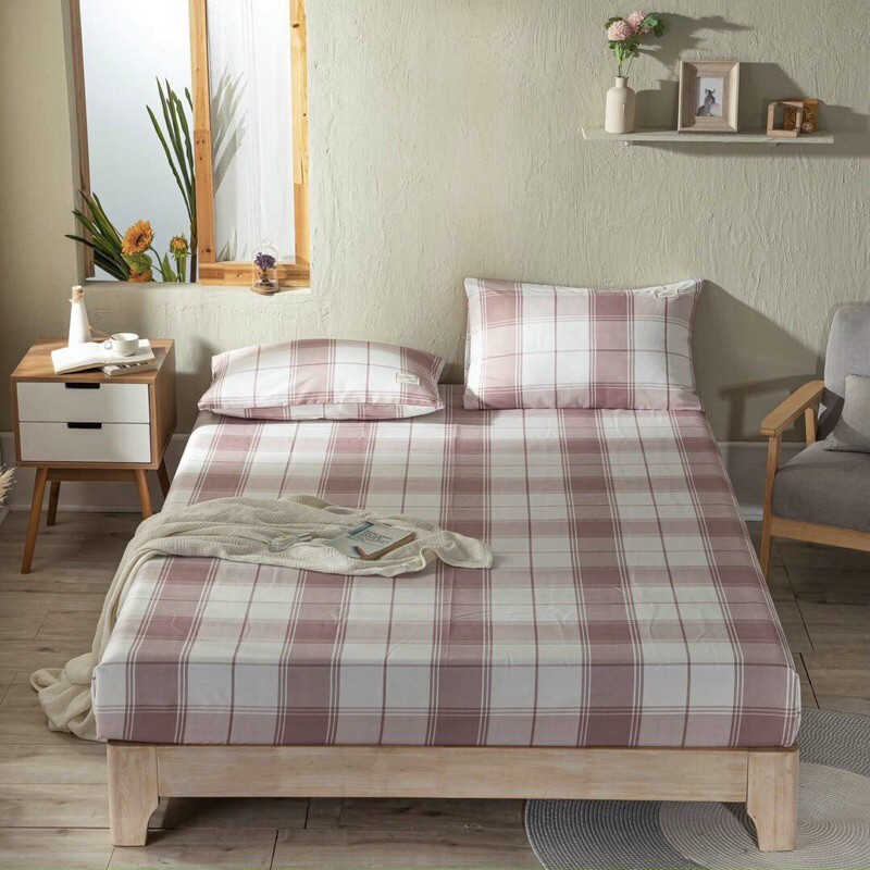Bộ Ga Gối Cotton Tici Kẻ Hàn Quốc