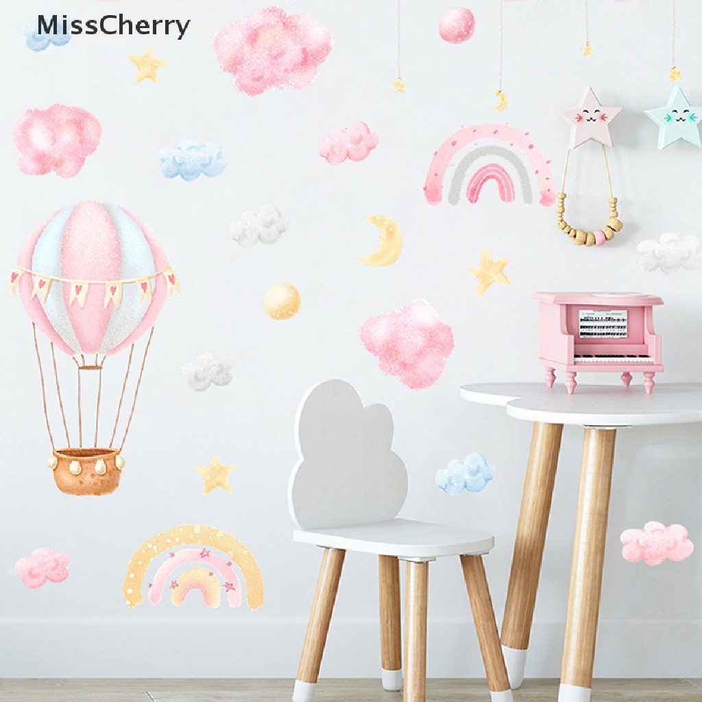 Giấy Dán Tường Họa Tiết Hoạt Hình Đám Mây Cầu Vồng Dễ Thương Cho Bé Gái