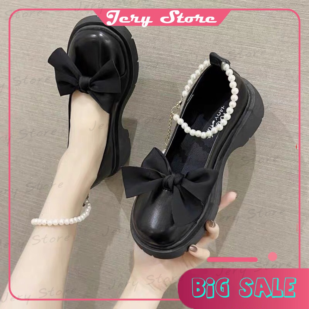 Giày thể thao lolita ngọc đính nơ đế cao su đúc độn siêu mềm và êm chân. giay jery