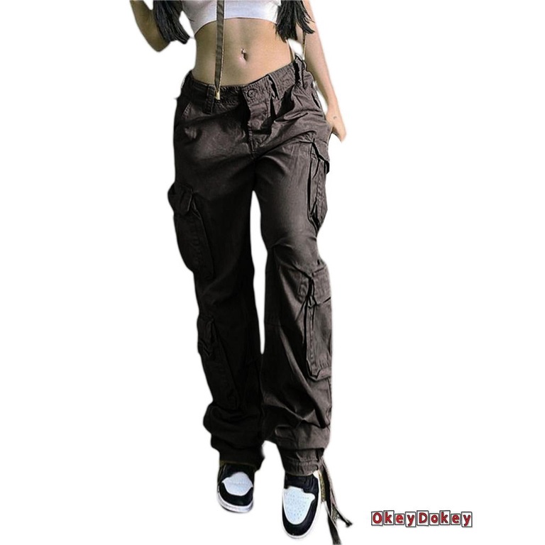 Quần túi hộp có dây kéo màu sắc đơn giản cho nữ