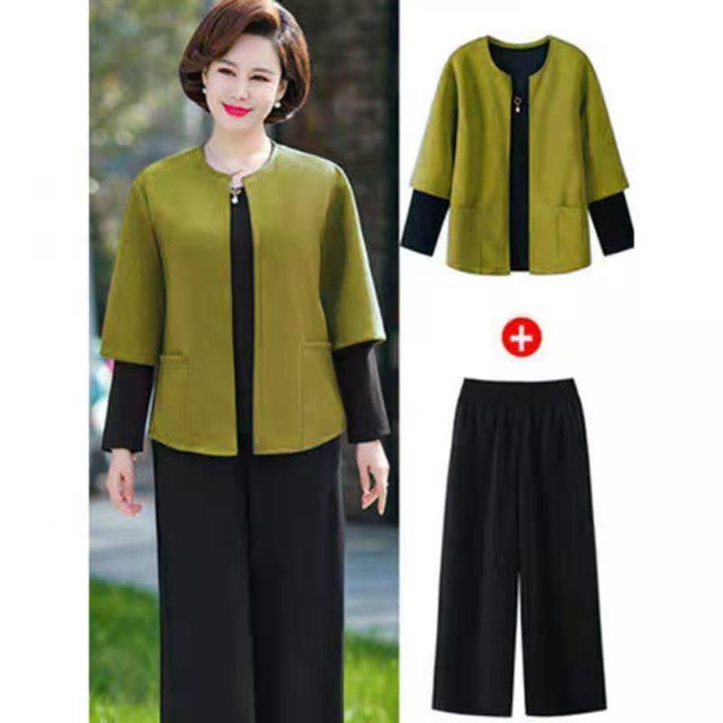 ♞Bộ quần áo mùa thu một mảnh / đồ của phụ nữ, mẹ, ba thời trang, khoác dài tay cho nữ trung niên và cao tuổi xuân | BigBuy360 - bigbuy360.vn