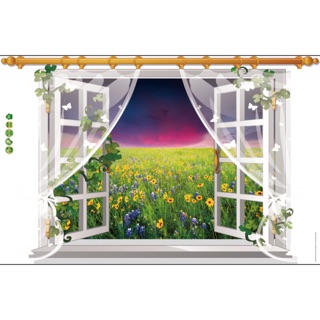 Decal dán tường khung cửa sổ 3d