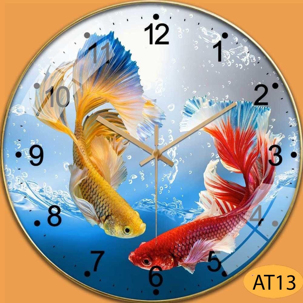 Đồng Hồ Treo Tường Pha Lê Tráng Gương Cao Cấp - hình hoa sen cá chép kim trôi cao cấp (Tặng pin và đinh treo