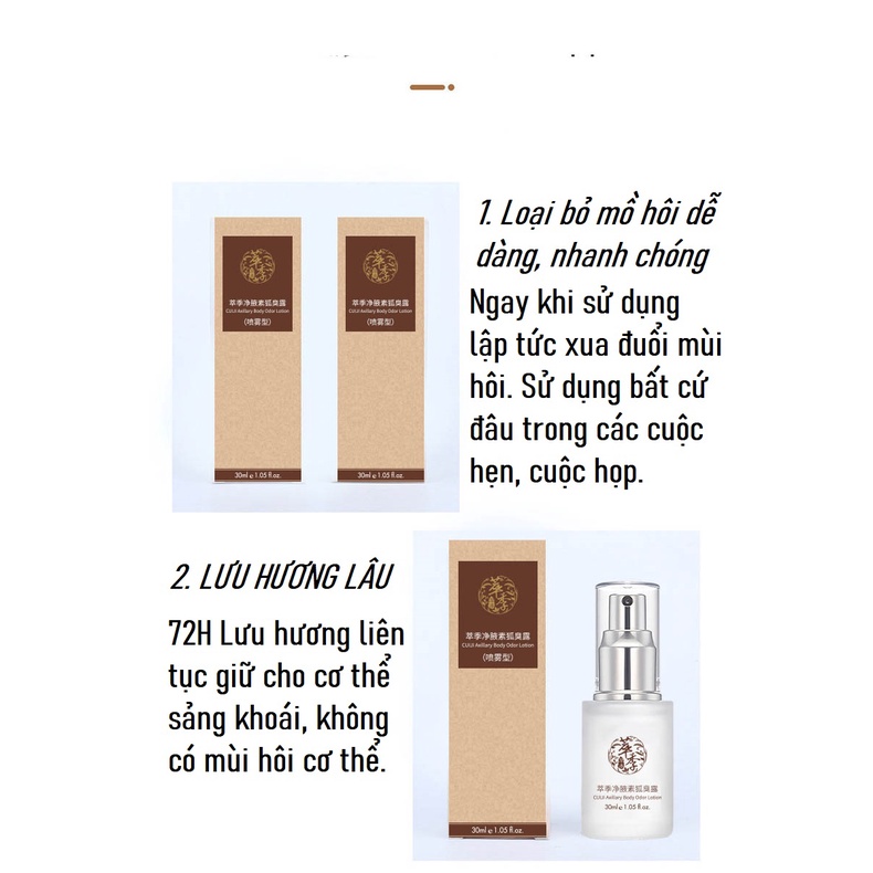 Xịt Khử Mùi Cao Cấp Ngăn Mồ Hôi Khô ,Thoáng Vùng Da Dưới Cánh Tay Hương Thơm Bền Lâu 30ML