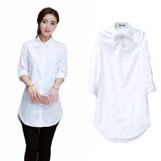 Áo sơ mi trắng form dài thanh lịch thời trang cho nữ