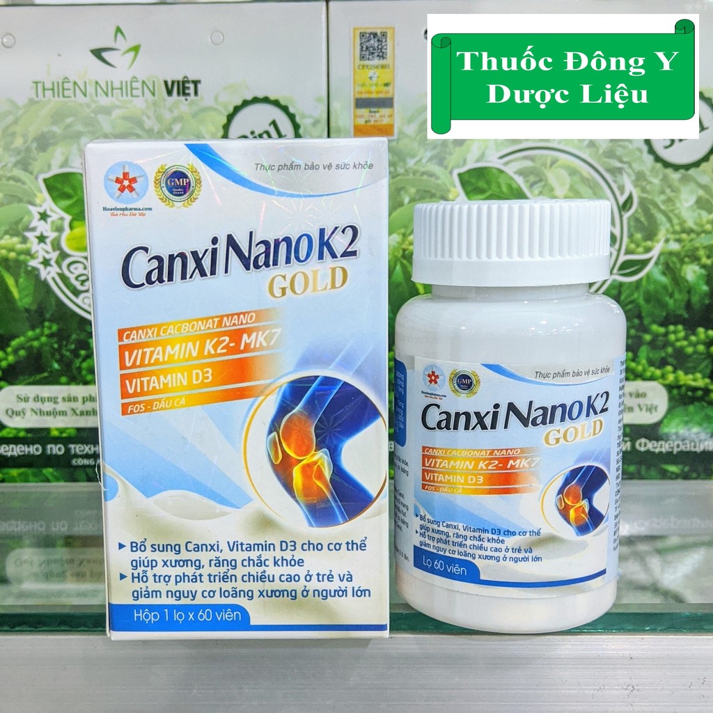 Canxi Nano ❤️ CHÍNH HÃNG ❤️ Lọ 60 viên Canxi Nano K2 Gold bổ sung Calcium + Viatmin D3 + Vitamin K2 cho xương chắc khỏe