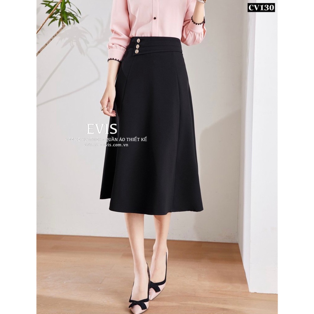 Chân váy nữ chữ A dáng xòe công sở phối cúc siêu xinh CV130