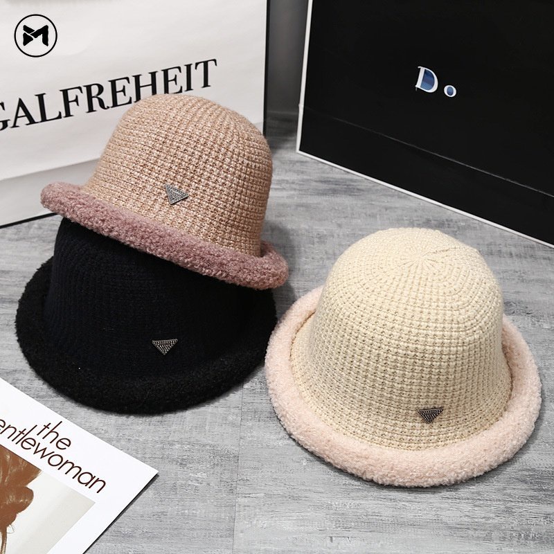 Mũ Tai Bèo Dệt Kim Kẻ Sọc Ca Rô Đính Logo Tam Giác Ba Chiều Chất Lượng Tốt Mẫu Mới 2022 Dành Cho Bạn Nữ