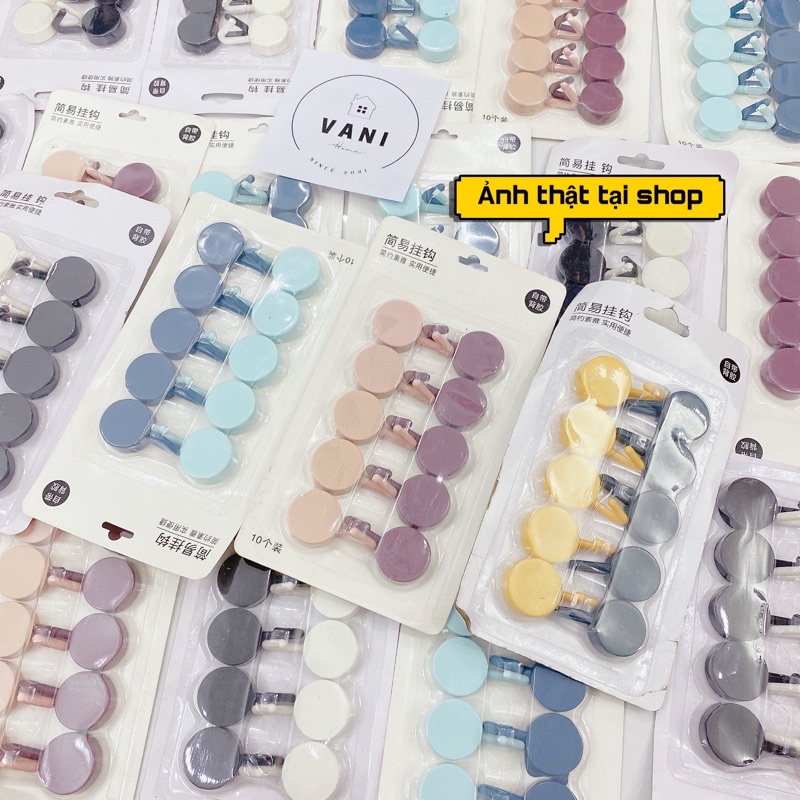 Set 10 móc dán tường TRÒN siêu dính treo chìa khoá, vật dụng đồ dùng nhà bếp, nhà tắm - Vỉ 10 móc tròn đa năng decor nhà