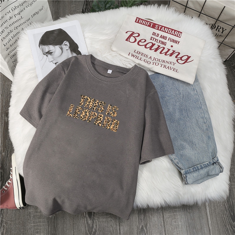 SUXI Áo thun nữ ngắn tay in hình phong cách Hàn Quốc