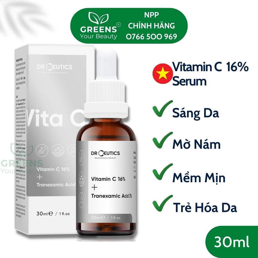 Serum Vitamin C DrCeutics - Ngừa Lão Hóa, Sáng Da, Mờ Thâm Nám - VitaminC 16% + Tranexamic Acid 3% | Greens Beauty