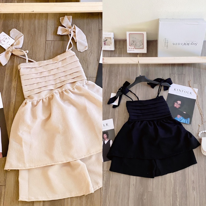 Set babydoll - Áo 2 dây xếp ly ngực kèm quần short chất đũi xốp mềm mại, dày dặn phồng đẹp