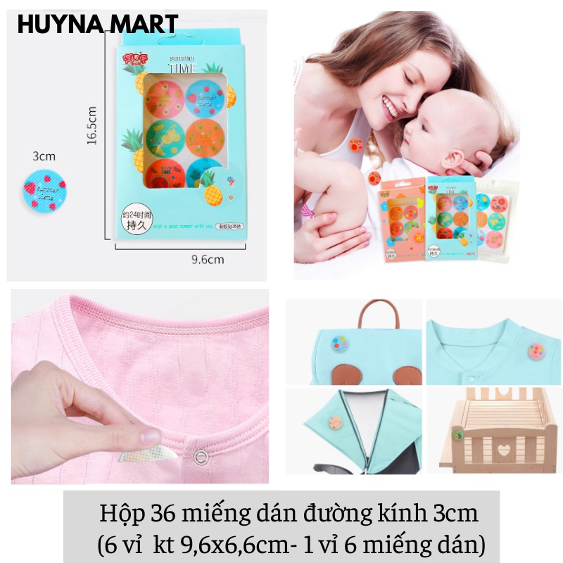 Hộp 36 Miếng Dán Chống Muỗi Cho Bé Tinh Dầu Sả Chanh Tự Nhiên Huyna Mart