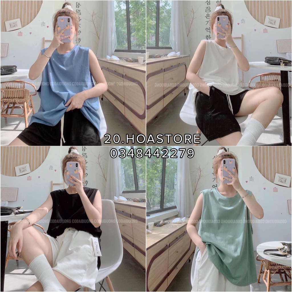 Set Tanktop Trơn 4 màu 🌸 Bộ quần short đùi ống rộng kèm áo ba lỗ tank top form rộng Ulzzang
